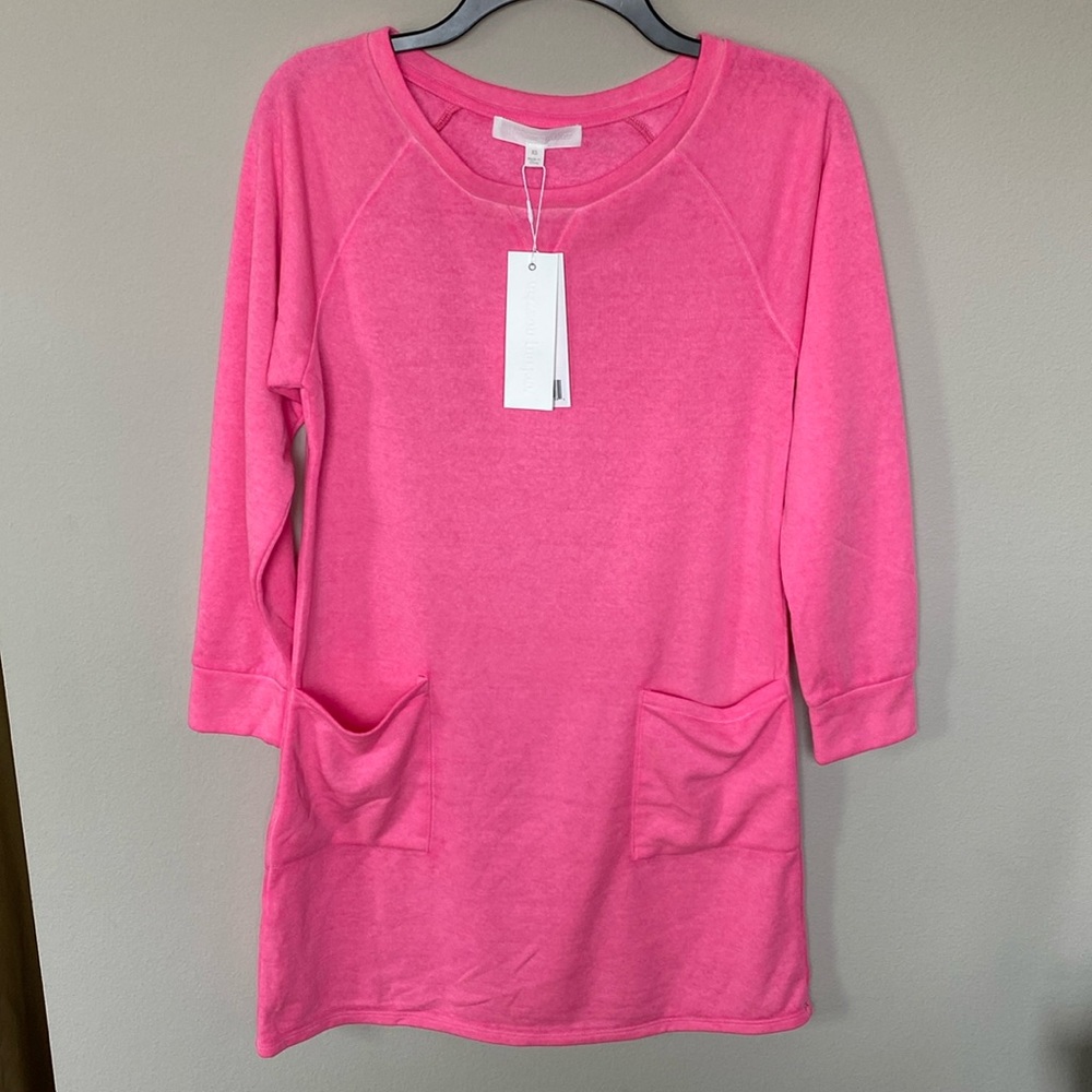 Adyson Parker Pink Long Sleeve Sweatshirt Dress with Pockets